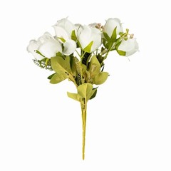 WHITE 3 Bouquets 13″ Silk Rose Bud Artificial FLOWER Bushes Party Decorations