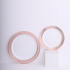 BLUSH ROSE GOLD 10 Round 10″ Plastic Dinner PLATES Spiral Rim Design Party