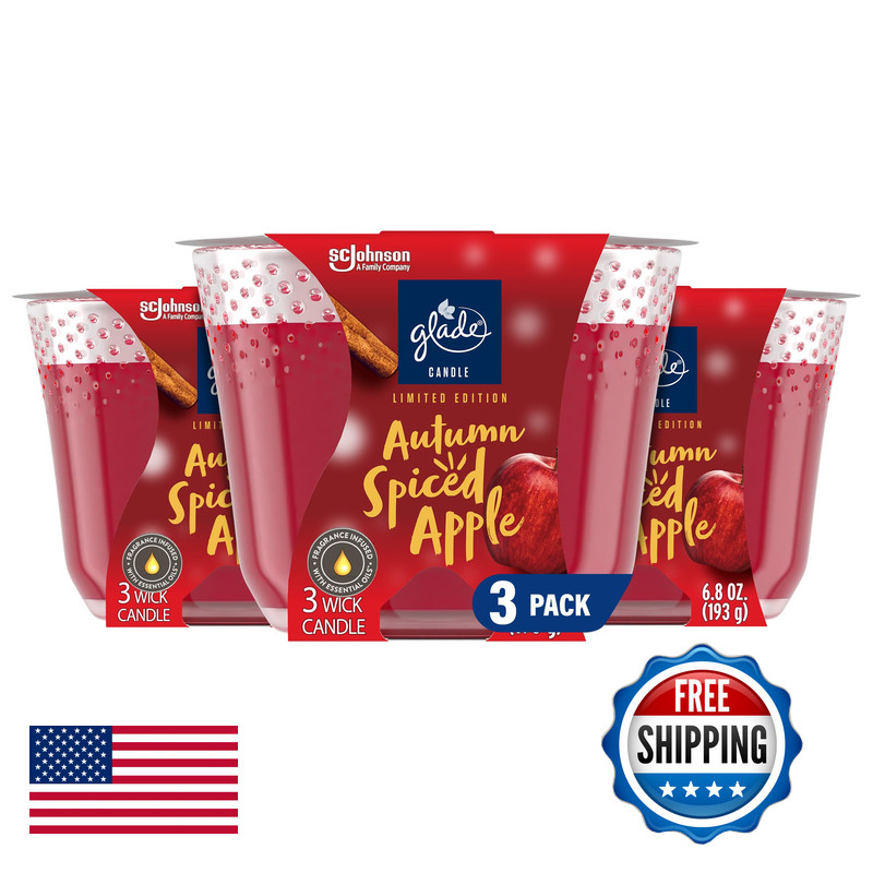 Glade Autumn Spiced Apple 3-Wick Candle Infused Essential Oils Limited Edition
