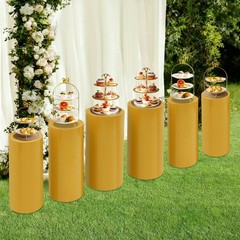 6Pcs Cylinder Pedestal Stands, Metal Display Stands For Wedding Birthday Decor