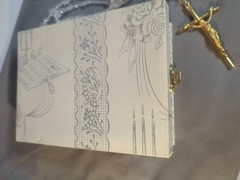 Vintage WEDDING LASSO~GLASS & ACRYLIC BEADS GOLD CROSS LAZO DE BODA~Religious