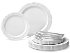 » OCCASIONS » 150 Piece set (25 Guests)-Vintage Wedding Plastic Plates & cutl…