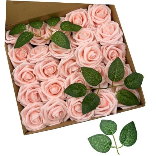 25pcs Realistic Pink Foam Roses with Imitation Flower Pure Color Series-pink