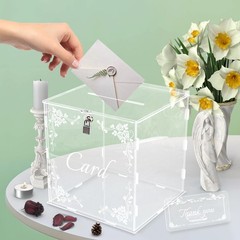 Clear Acrylic Wedding Card Box Slot Lock Large Gift Reception Anniversary