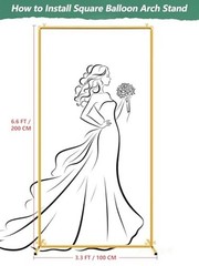 Gold Wedding Arch Backdrop Stand, 6.6 * 3.3FT Square Backdrop 6.6×3.3 FT (HxW)