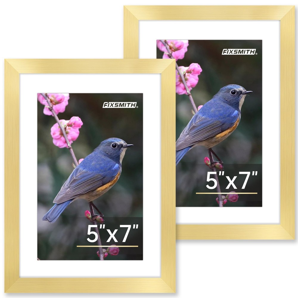 FIXSMITH 5×7 Picture Frame Set of 2, Gold Picture Frames Collage for Tabletop…