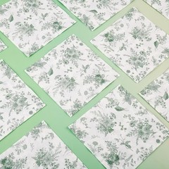 100Pcs Floral Beverage Napkins Sage Green White Disposable Paper Napkins