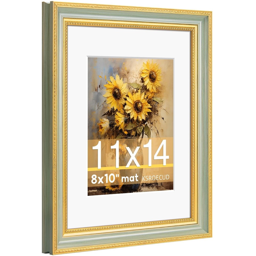 11×14 Picture Frame for 8×10 Photo with White Mat, HD Real Glass 11×14 Vintag…
