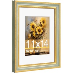 11×14 Picture Frame for 8×10 Photo with White Mat, HD Real Glass 11×14 Vintag…