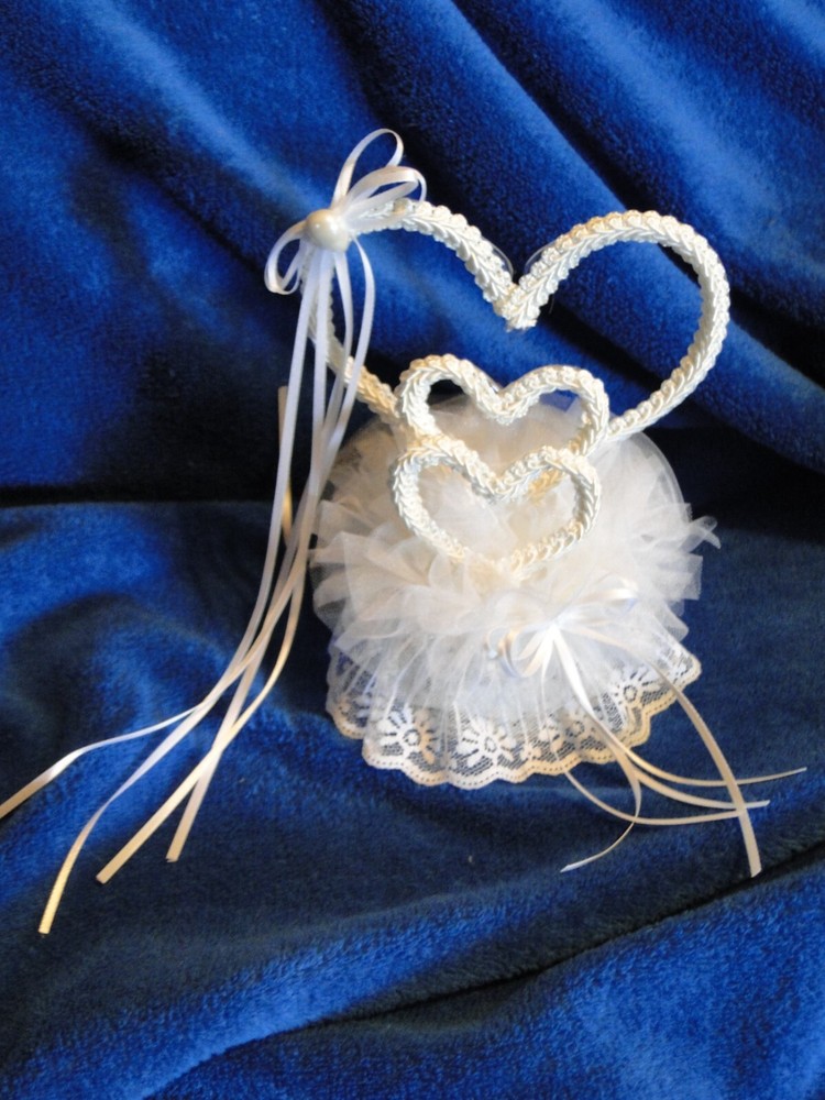 New Elegant Wedding triple braided look Hearts, with white decor Cake top # 86