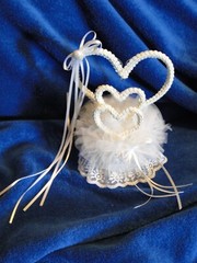 New Elegant Wedding triple braided look Hearts, with white decor Cake top # 86