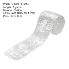 4pcs Chiffon Ribbon, 1″x5 Yard Silk Ribbon, Champagne Glitter Fabric Ribbon