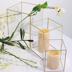 3 Gold Clear Acrylic Metal Frame CANDLE HOLDERS Party Events Centerpieces