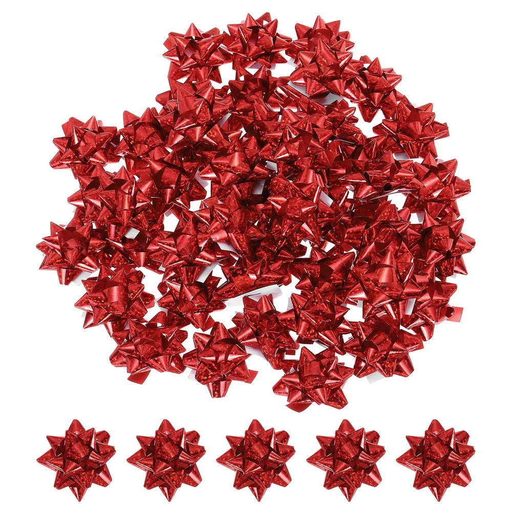 100Pcs 1.5″ Mini Star Gift Bows Laser Bows Red
