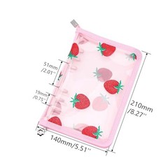 Zipper Binder Clear Refillable Notebook Shell Cute Strawberry Lace A6 Pink