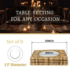 MAONAME 12″ Gold Charger Plates Set of 6, Mirror Charger for Dinner Plates, P…