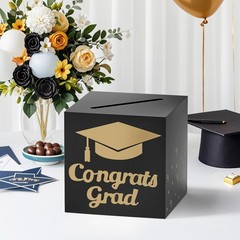 Graduation Card Box 9 Inch Congrats Grad Foldable Money Box Black 2025