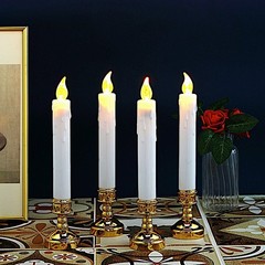 6 White Gold 10″ LED Taper Candles Lights Candle Holders Wedding Centerpieces