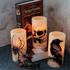 LED Flameless Flickering Candles Halloween – Battery Operated – 1-Skull Timer
