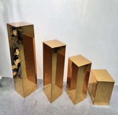 Set of 4 Gold Mirrored Acrylic Pedestal Plinths, Rectangular Prism Wedding