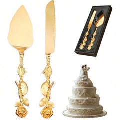Personalized Gold Cake Knife Server Set Engraved Wedding Bridal Birthday Gift
