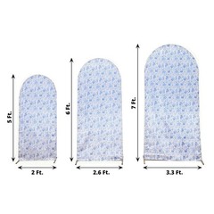 3 WHITE BLUE Chinoiserie Floral Satin Round Top Backdrop STAND COVERS Set Party