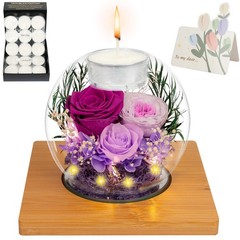 Preserved Purple Real 5 inches x 5 x 3 inches, Three Flowers-purple