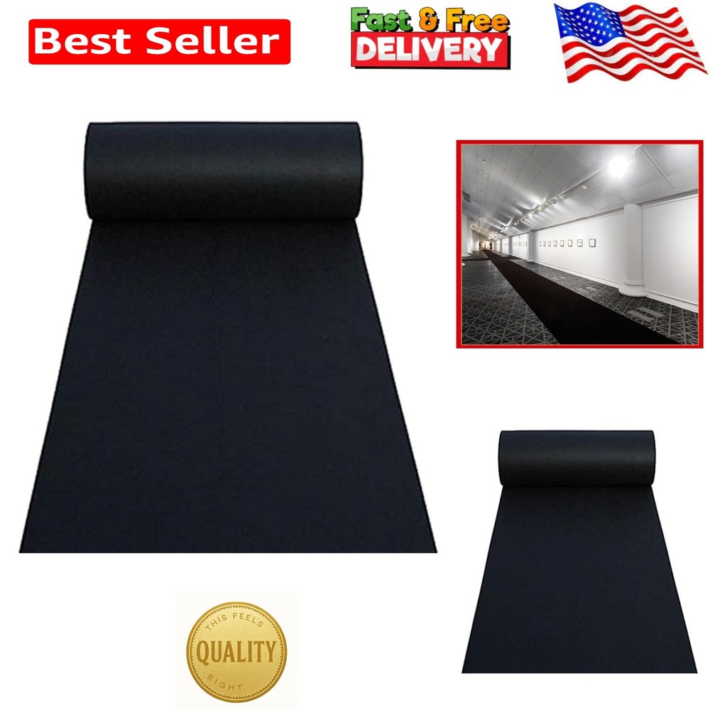 Elegant Black Aisle Runner Carpet – 24″ Wide x 50′ Long for Weddings & Events