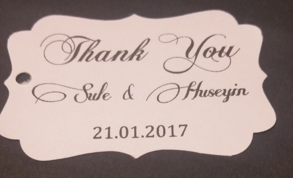 Personalise wedding Thank you Names date only Gift tags Pk-20,30,50,100,150