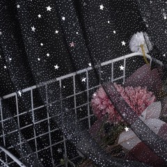 SAYUAN 54″ x 3 Yards Glitter Tulle Fabric Rolls Silver Stars 3 Yards, Black