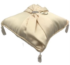 Lillian Rose Ring Pillow Ivory Sash Satin 8″ Square Silver Rhinestone Clasp