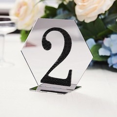 5 SILVER 5″ Hexagon ACRYLIC STANDS TABLE NUMBERS Sign Holders Party Decorations