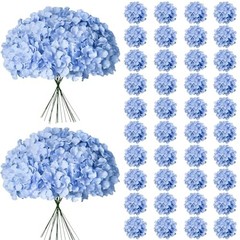 65Pcs Hydrangea Artificial Flowers Bulk，Realistic Silk Fake Flowers 65 Pcs Blue
