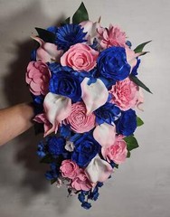 Pink Royal Blue Rose Calla Lily Sola Wood Bridal Wedding Bouquet Accessories