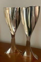 SILVER PLATED SPLIT WEDDING TOASTING GOBLETS . “COMPLETE HEART”