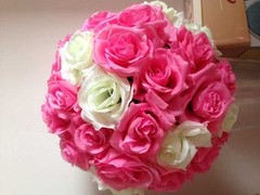 Hot Pink & Ivory Rose Flower Ball Wedding decoratin Ball Kissing Ball 9-10 inch