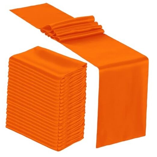 24 Pcs Satin Table Runner Bulk 12 x 108 Inches Long Table Runners Orange
