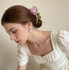Fancy Sheer Tulip Flower Claw Clip for thin thick hair – Pastel Pink & Green