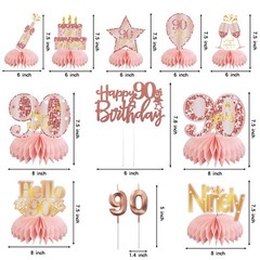 90th Birthday Decorations for Women, 12Pcs Pink Rose Gold