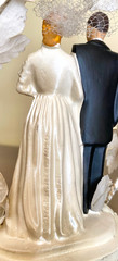 VTG 1950’s Chalkware Wedding Handpainted Cake Topper Arch Veil Red Hair Bride