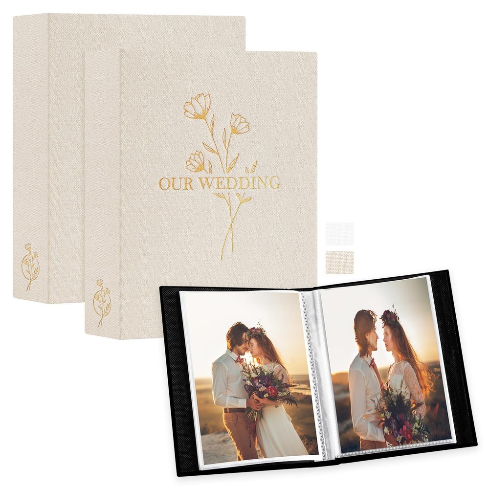 Lanpn Wedding Photo Album 4×6 2 4×6/50 Photos(2PK), OUR WEDDING – Beige