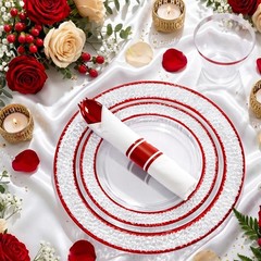 Ciaell 350PC Red Plastic Plates Set for 50 Guests – Dinnerware & Cups