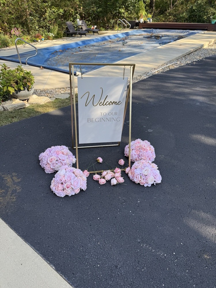 Wedding Sign Welcome To Our Beginning With Flower Bouquets