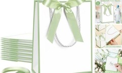 Pcs Wedding Paper Gift Bags with Handle 9x7x3.15» Thank 12 White, Sage Green