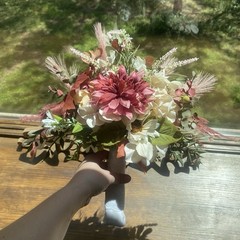 Bridal Wedding Bouquet Hand made Budget Friendly Faux Flowers White Pink Green