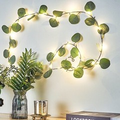 GREEN 7 ft LED Eucalyptus Leaves GARLAND Battery Operated Fairy Lights Wedding