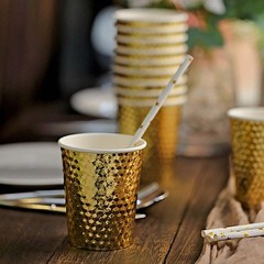 24 Gold 9 oz Metallic Honeycomb All Purpose Paper Cups Party Events Tableware