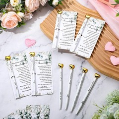 50 Sets Wedding Guest Book Pens, White Ballpoint with Gold Heart Top, Thank You