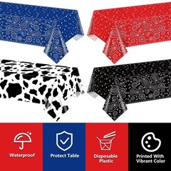 4 Pack Western Party Tablecloths Paisley Bandana Table Cover Floral Disposabl…