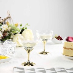 5 oz GOLD CLEAR PLASTIC Wine GOBLETS GLASSES Disposable Tableware Wedding Party